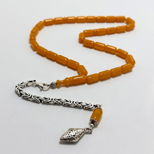 Halit Uzunkaya Eski Objeden Sıkma Kehribar 925 Ayar Gümüş Püskül